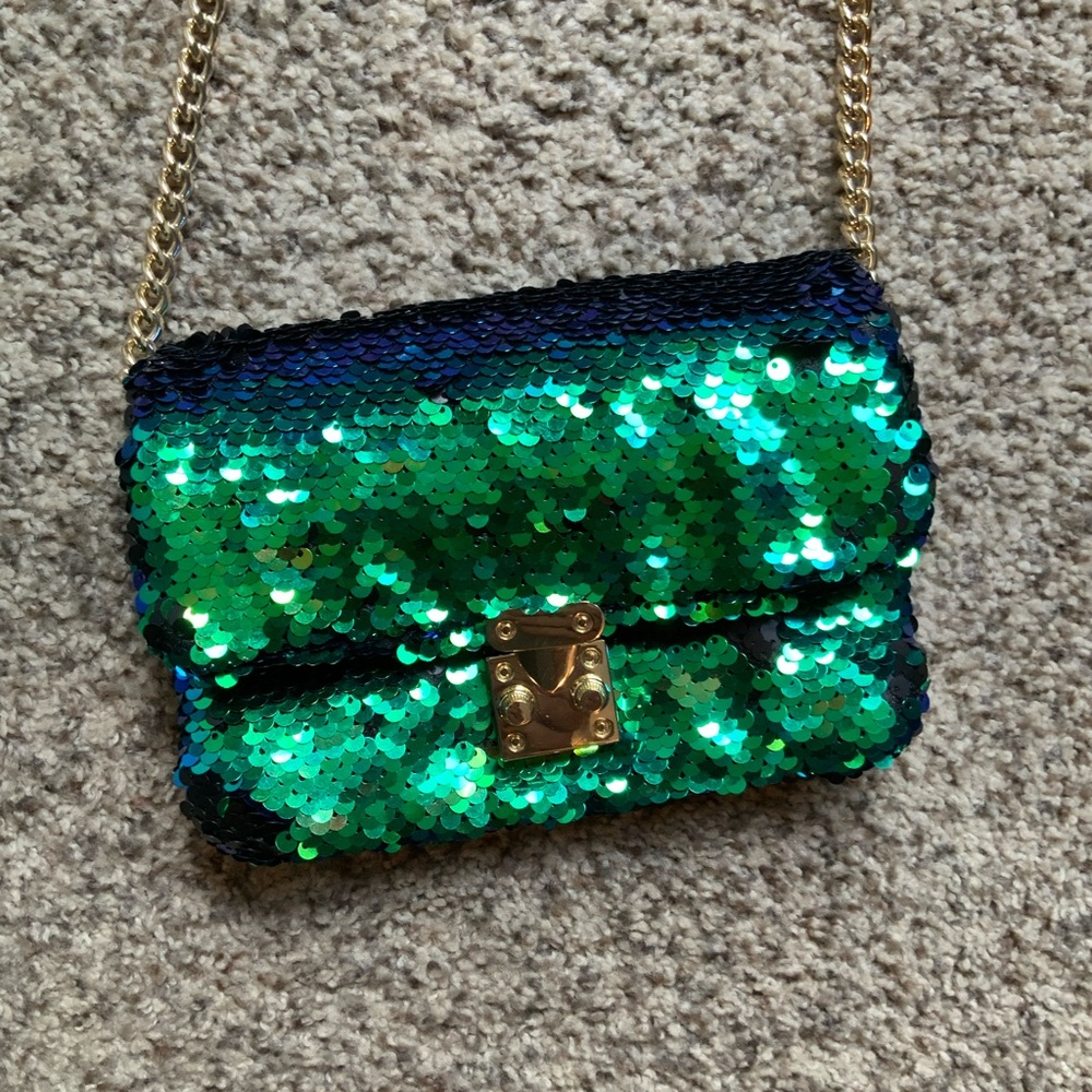 Baublebar sequined purse with gold chain shoulder strap